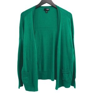 a.n.a Cardigan Sweater Womens M Green Open Front Pockets Side Slits Preppy